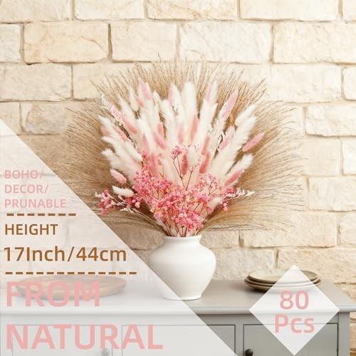 Bunny Tails Dried Flowers Bouquet Nature Colorful Pampas Grass with Baby Pink