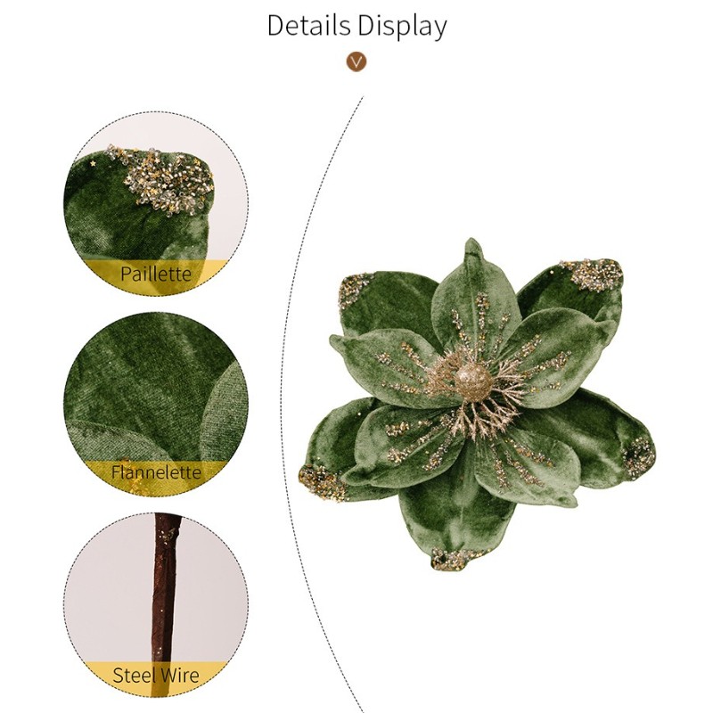 Artificial Velvet Poinsettia Picks Glitter Detail Holiday Garland Gift Box Decor