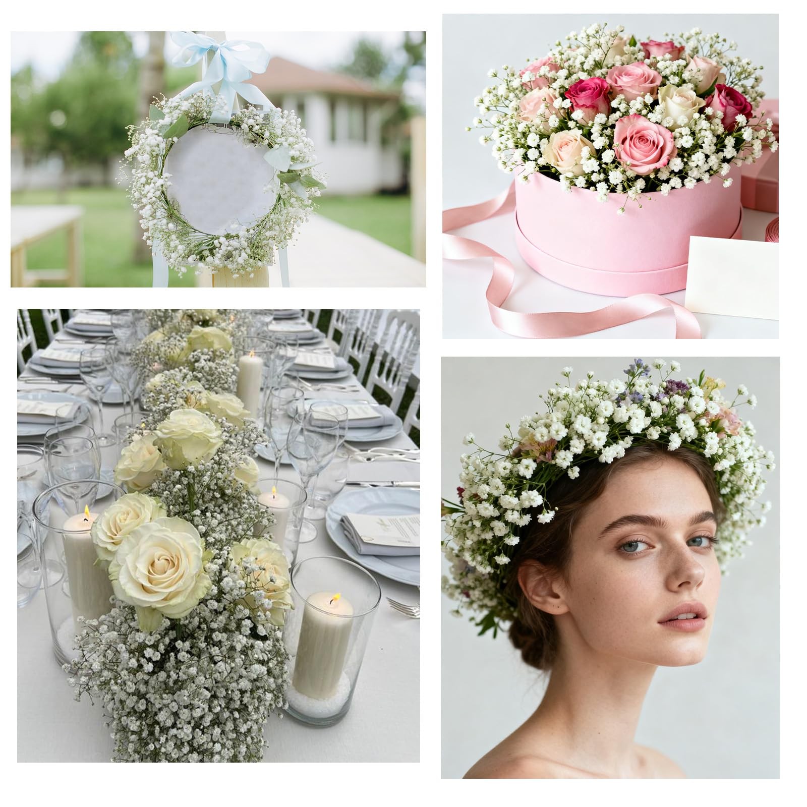 100 Pcs White Babys Breath Artificial Flowers Real Touch Bulk Gypsophila Decor