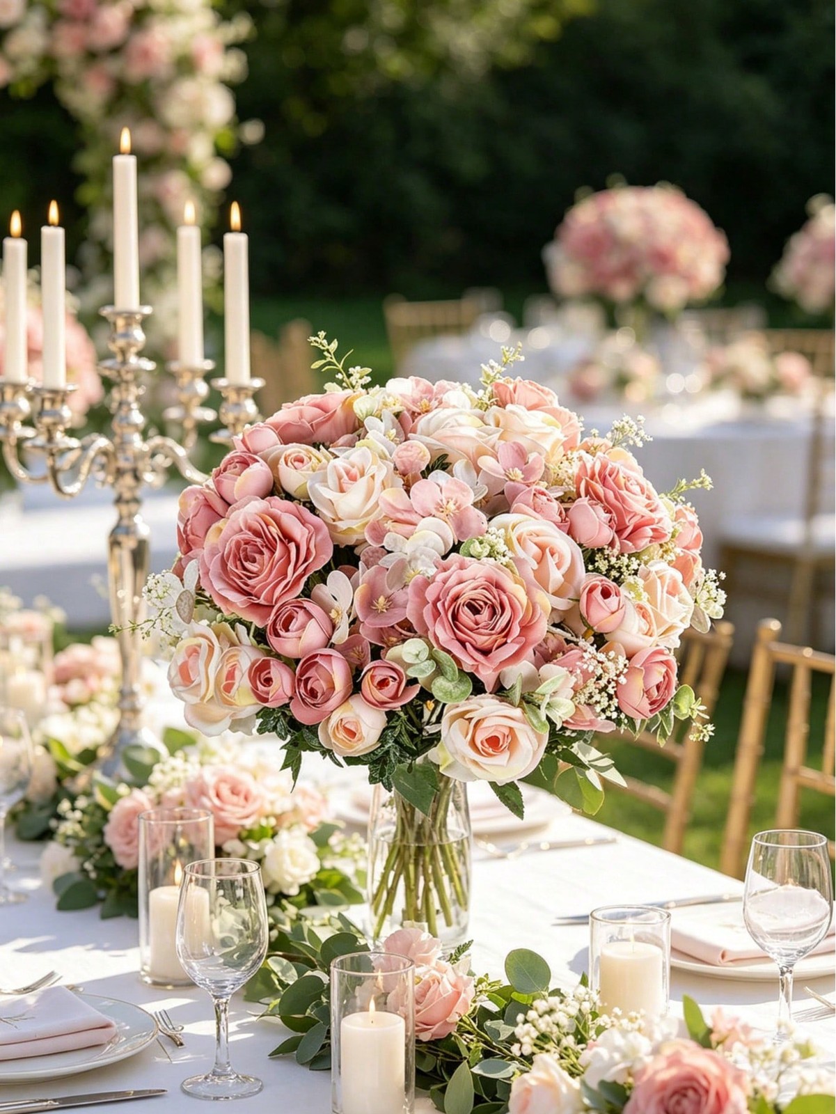 Pink Artificial Silk Rose Bouquet One Size For Wedding Home Decor