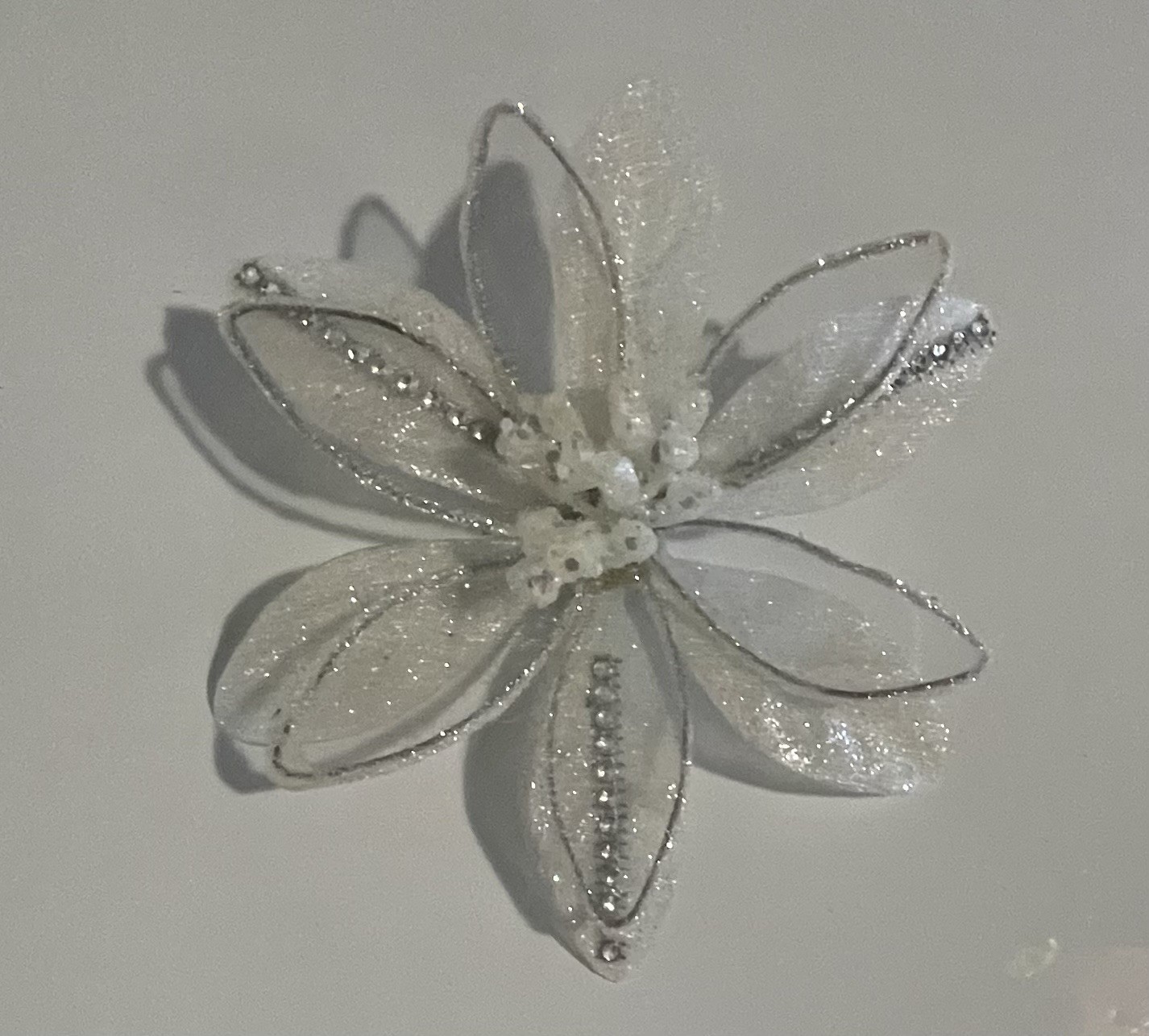 CLIP ON WHITE FLOWERS & BUTTERFLIES CHRISTMAS WINTER WEDDING ANNIVERSARY DECOR