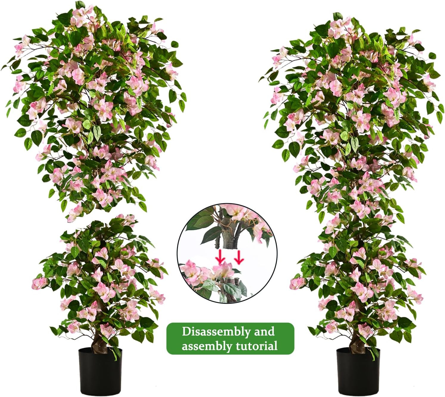 5FT Artificial Bougainvillea Tree – Realistic Pink/White Silk Floral Decor