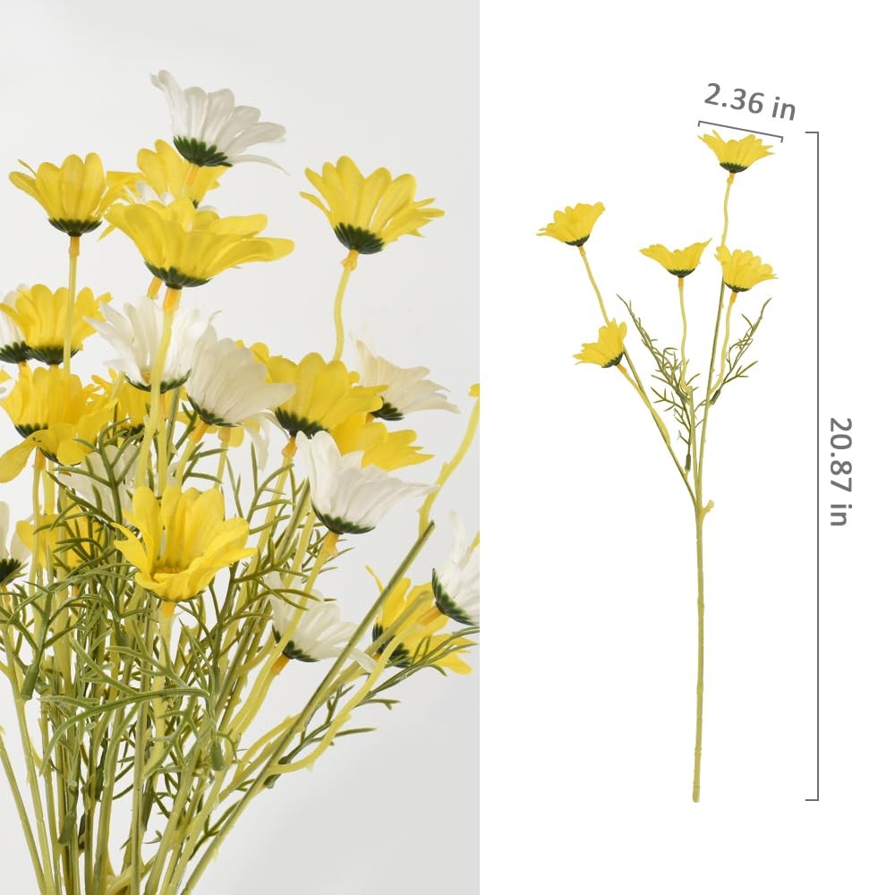 6PCS Artificial Daisy Flowers 21” Fake Daisy Flowers with Leaves Stems for Ho…