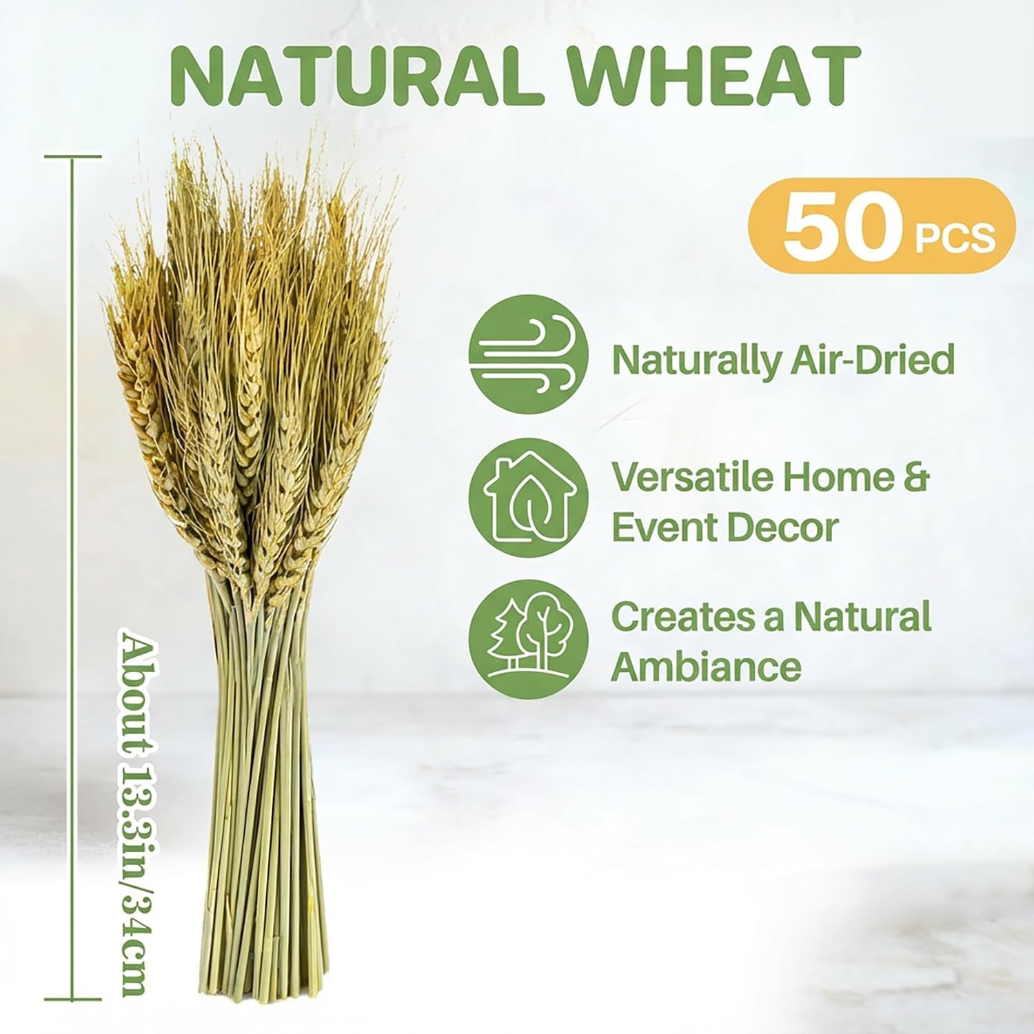 Dried Flowers for Vase – 50 Stems Natural Cyan Wheat Straw Grass 13.3 Inches Gra