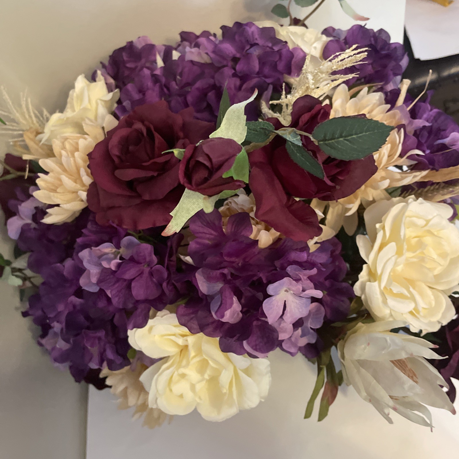 Blush Purple Floral Centerpiece, Romantic Table Decor, Neutral Ivory Arrangement