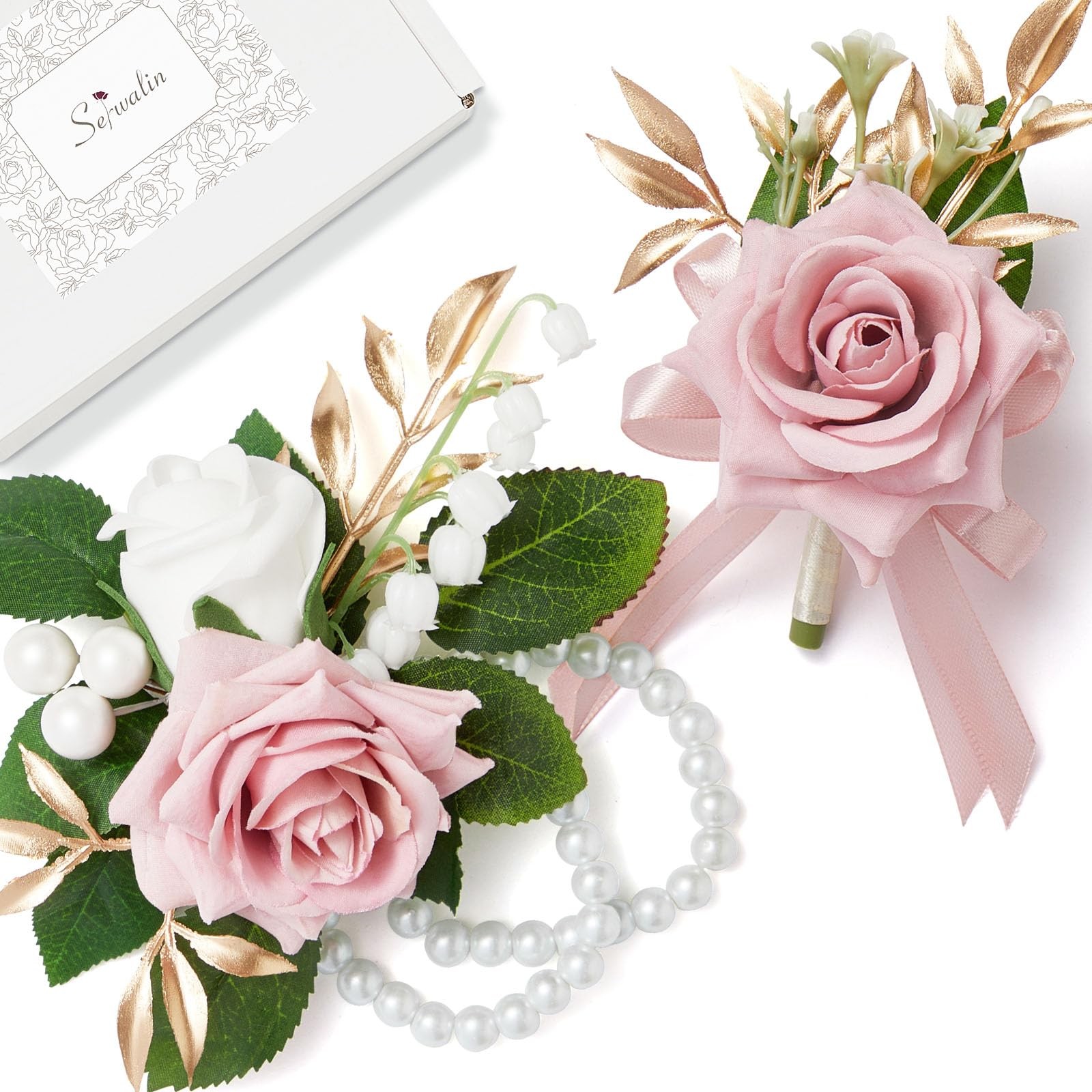 Pink Corsage and Boutonniere Set, Prom Corsage and Boutonniere Set of Wedding…