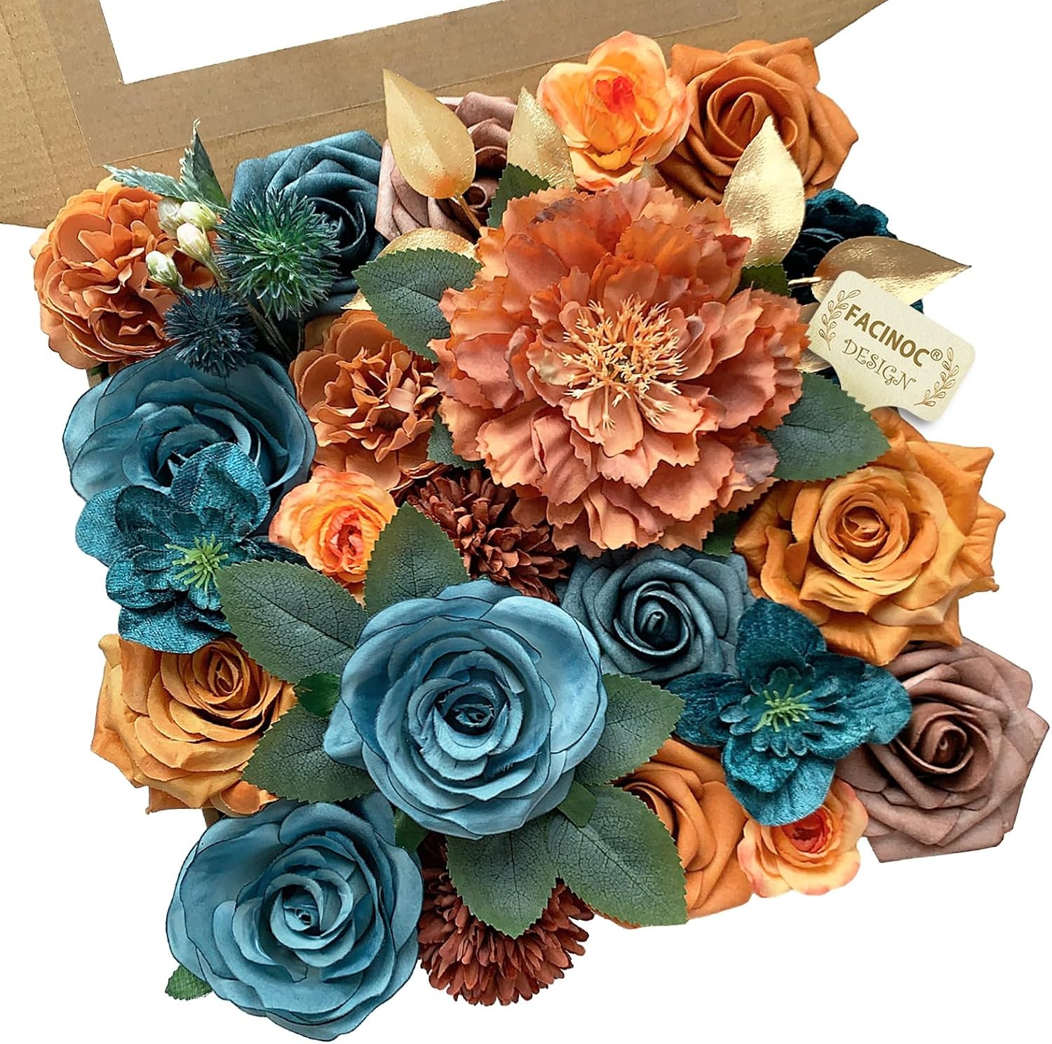 19 Pcs Dusty Blush Pink Roses, Artificial Bouquet Box Set DIY Bridal