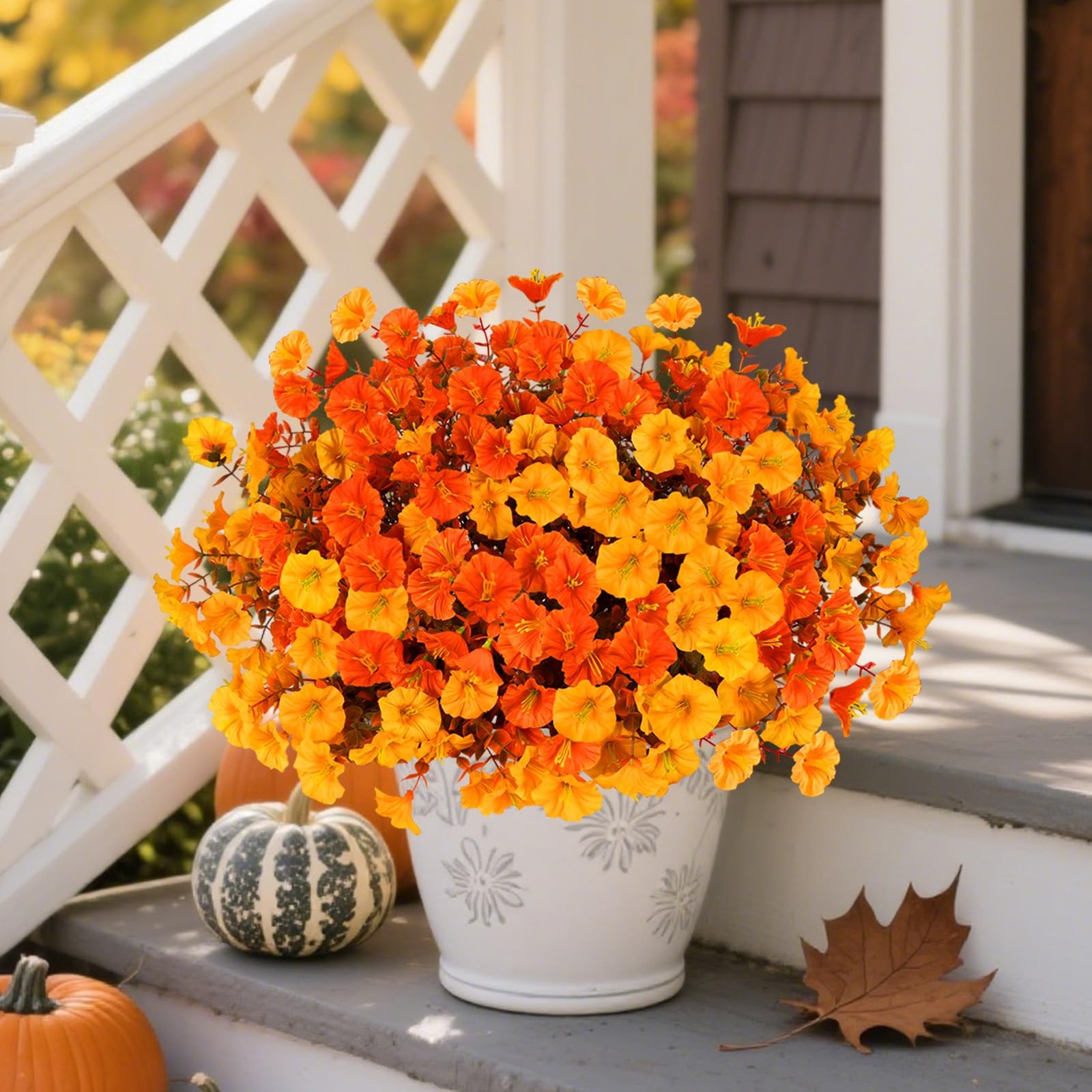 Artificial Fall Flowers for Outdoors, 10 Bundles Fake Faux Fall Orange Yellow