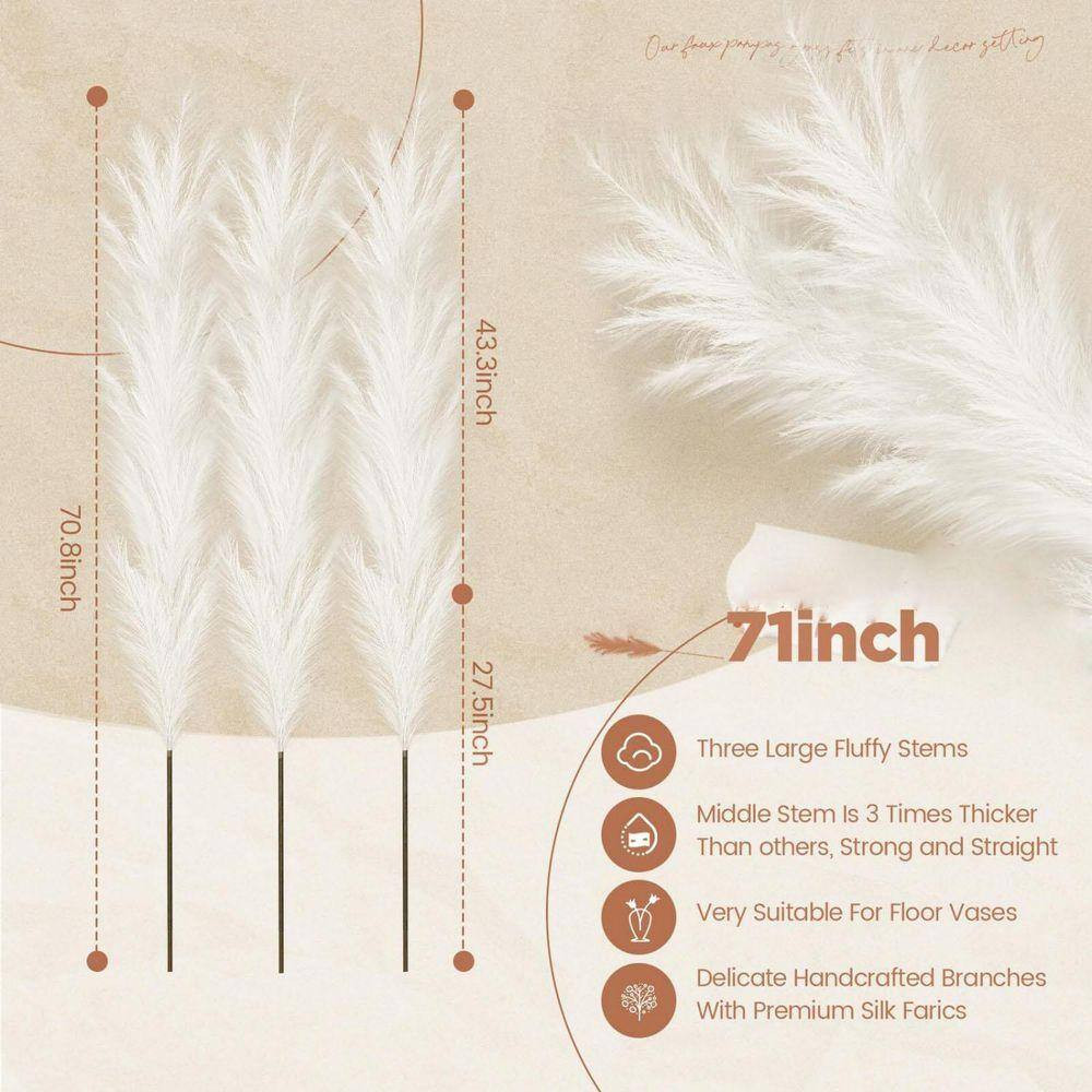 71 In. Beige 5 Pcs Large Artificial Faux Pampas Grass Decor Tall Faux Pampas Gra