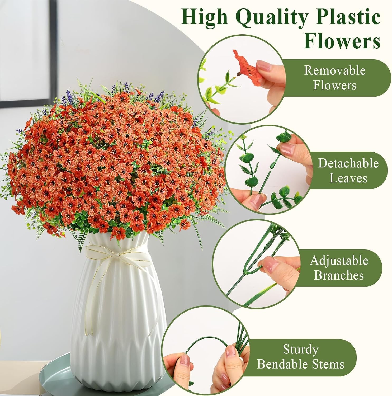 24 Bundles Artificial Flowers for Outdoors Spring Decoration, UV Resistant Eu…