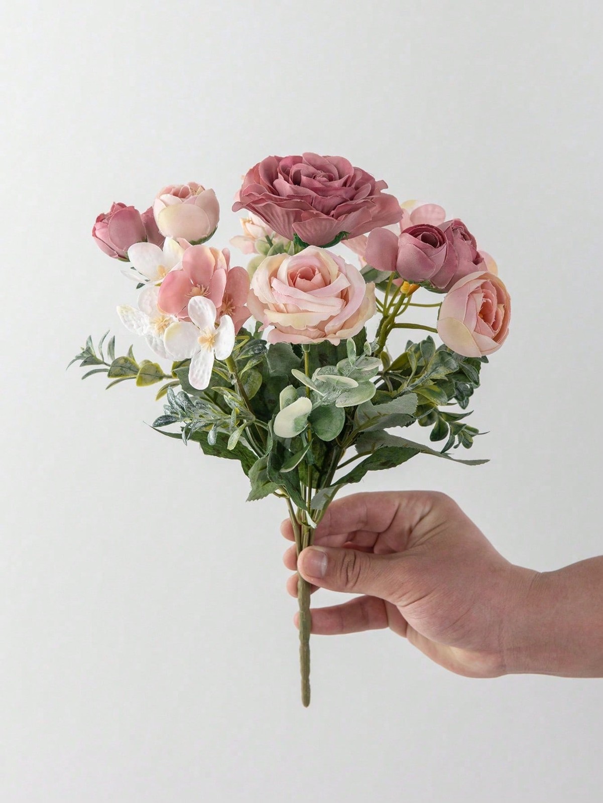 Sand Red Artificial Silk Rose Bouquet For Wedding Home Decor One Size