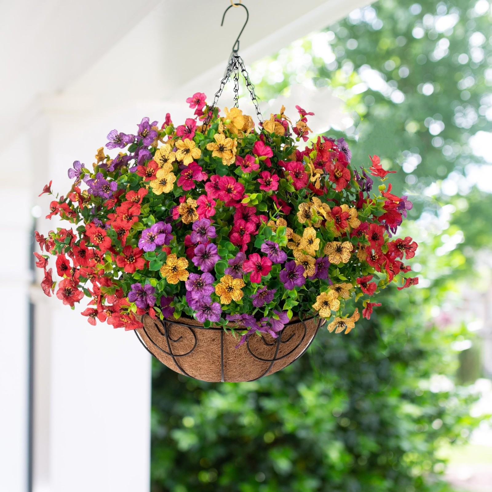 1PC Artificial Hanging Flower Basket Daisy Eucalyptus UV Resistant Outdoor Home