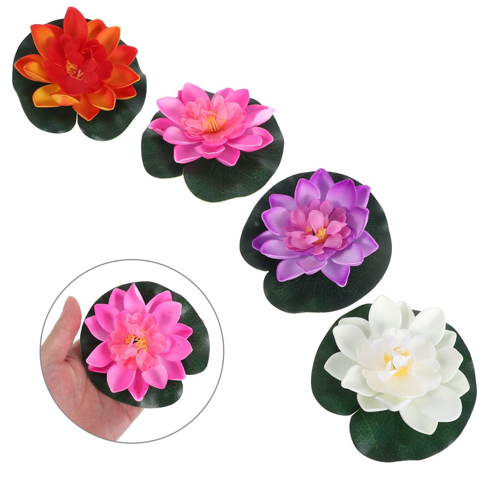 4 Pcs Faux Lotus Flowers Floating Artificial Water Lilies for Indoor Outdoor Use