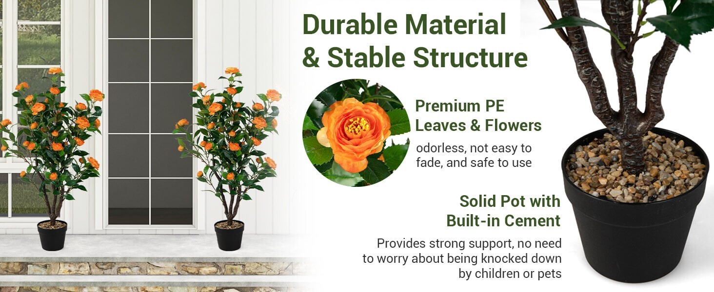 40 in Artificial Camellia Tree Faux Plant Floral Indoor Outdoor Decor Flower Pot
