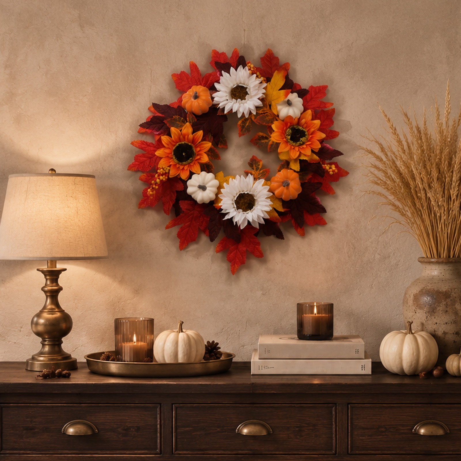 17.72in/45cm Preassembled Wreath with Latent Hanging Loop for Quick Setup