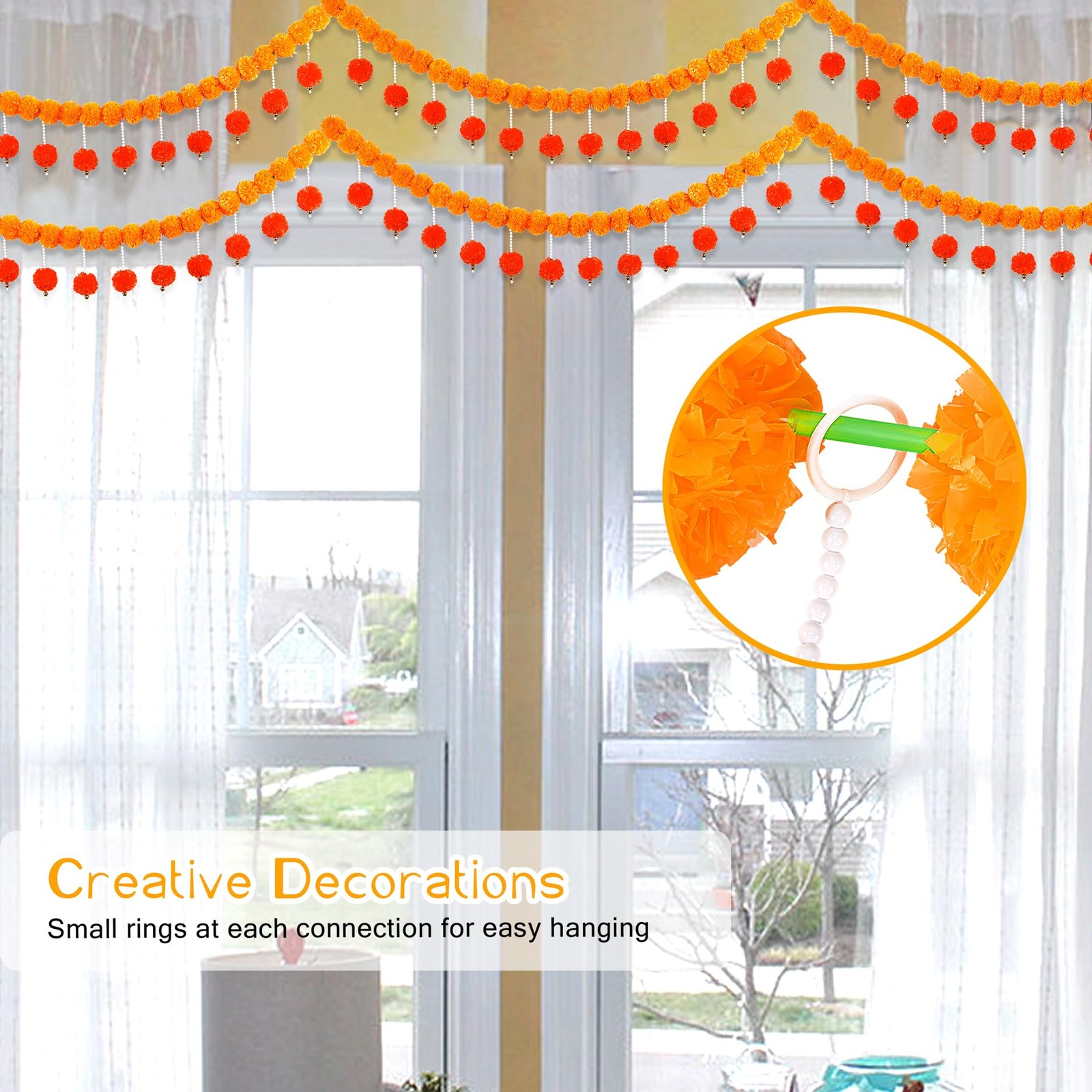 Diwali Artificial Marigold Garland with Pearls for Mantel, Pendant for Home I…
