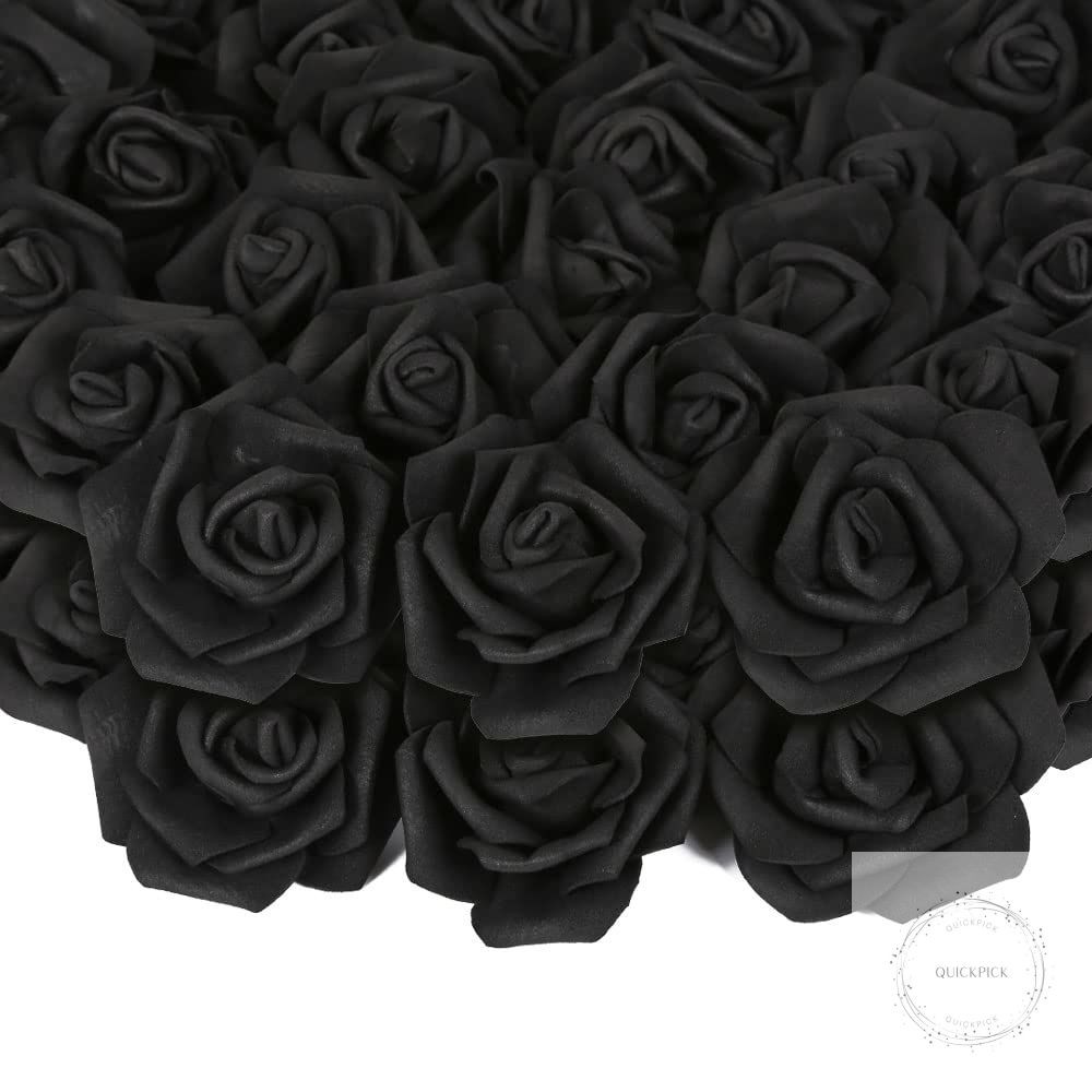 200pcs Black Artificial Foam Rose Flower Head, 3-Inch Fake Flower Heads Stemless