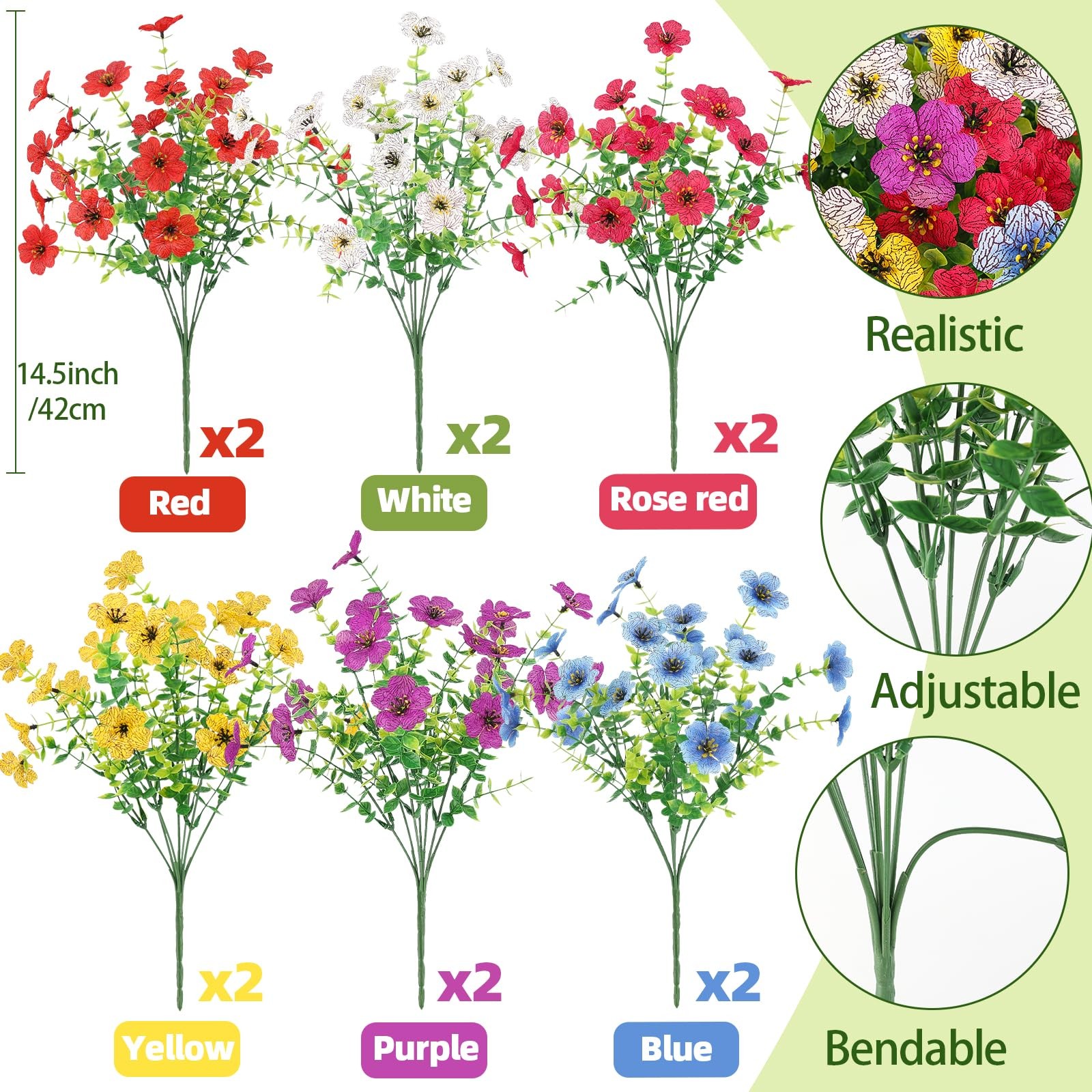 ATTGREAT Artificial Flowers Outdoors Faux Plants UV Resistant Fake Flowers Da…