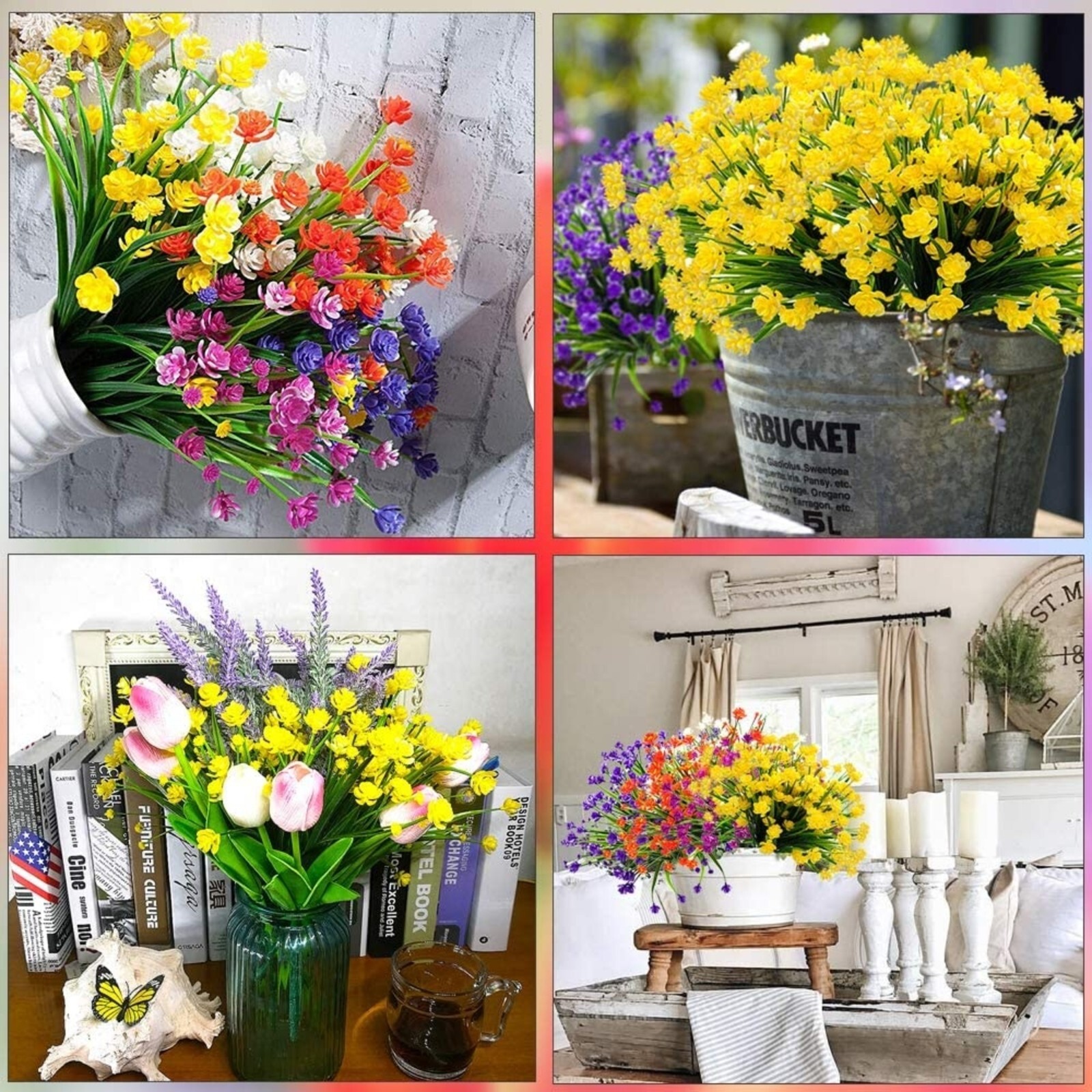 12 Bundles Outdoor Artificial Fake Flowers UV Resistant Shrubs Plants white