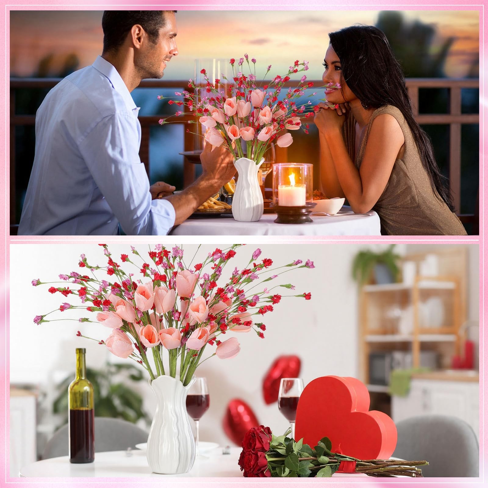 Artificial Spring Tulip Picks Red Pink Flowers Wedding Party Decor 12 PCS