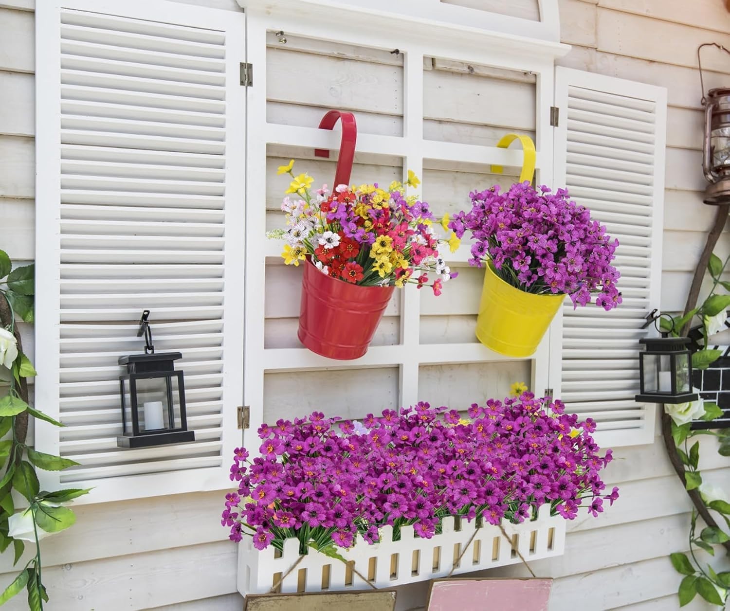 24 Bundles Artificial Flowers for Outdoors Decoration, UV Resistant Purple Si…