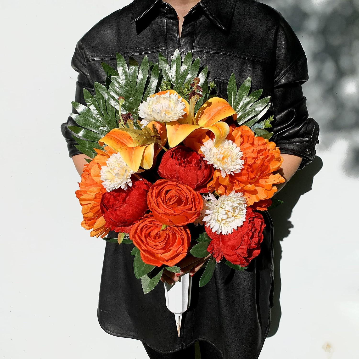Elegant Artificial Cemetery Flower Arrangement with Vase for Headstone