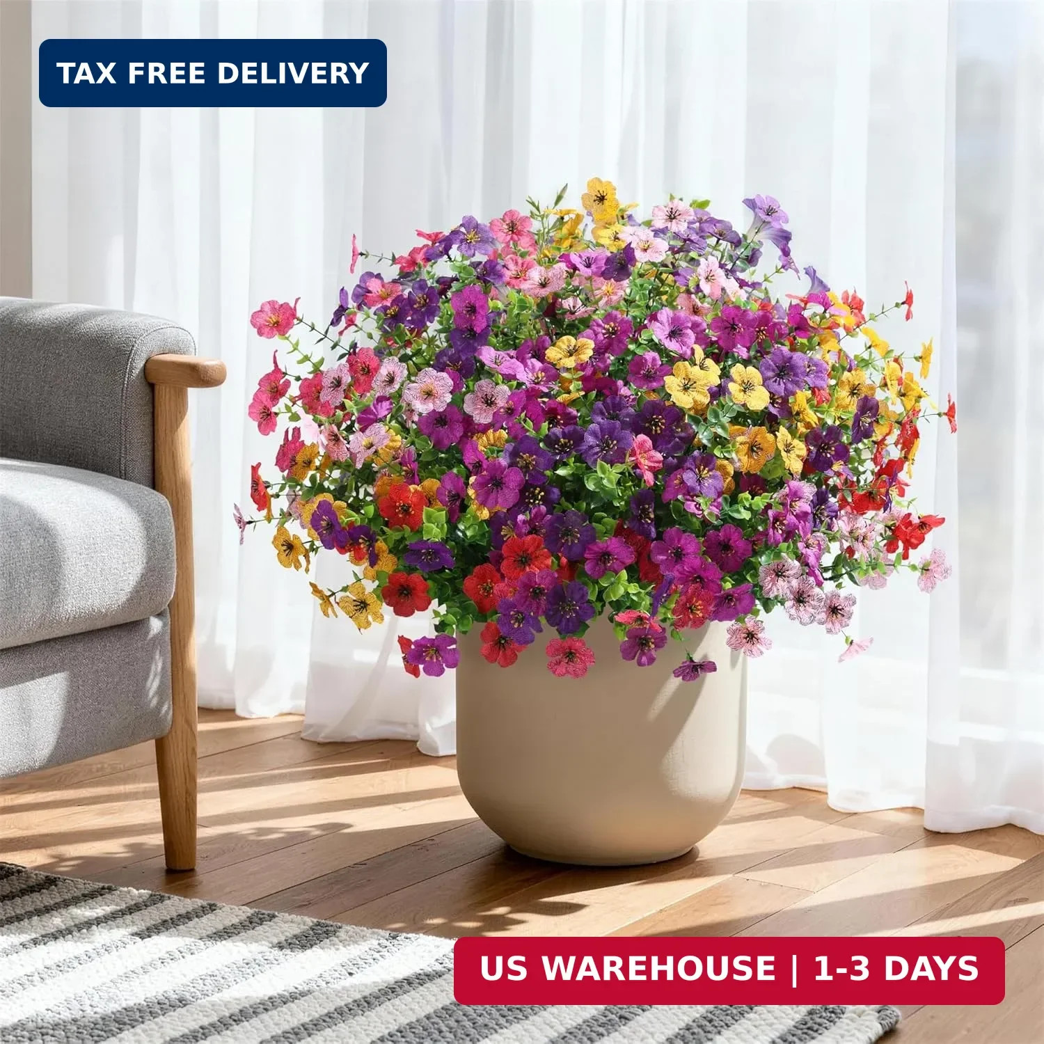 Ivydale Artificial Flowers for Outdoor 24 Bundles Fake Mums with Eucalyptus Leav