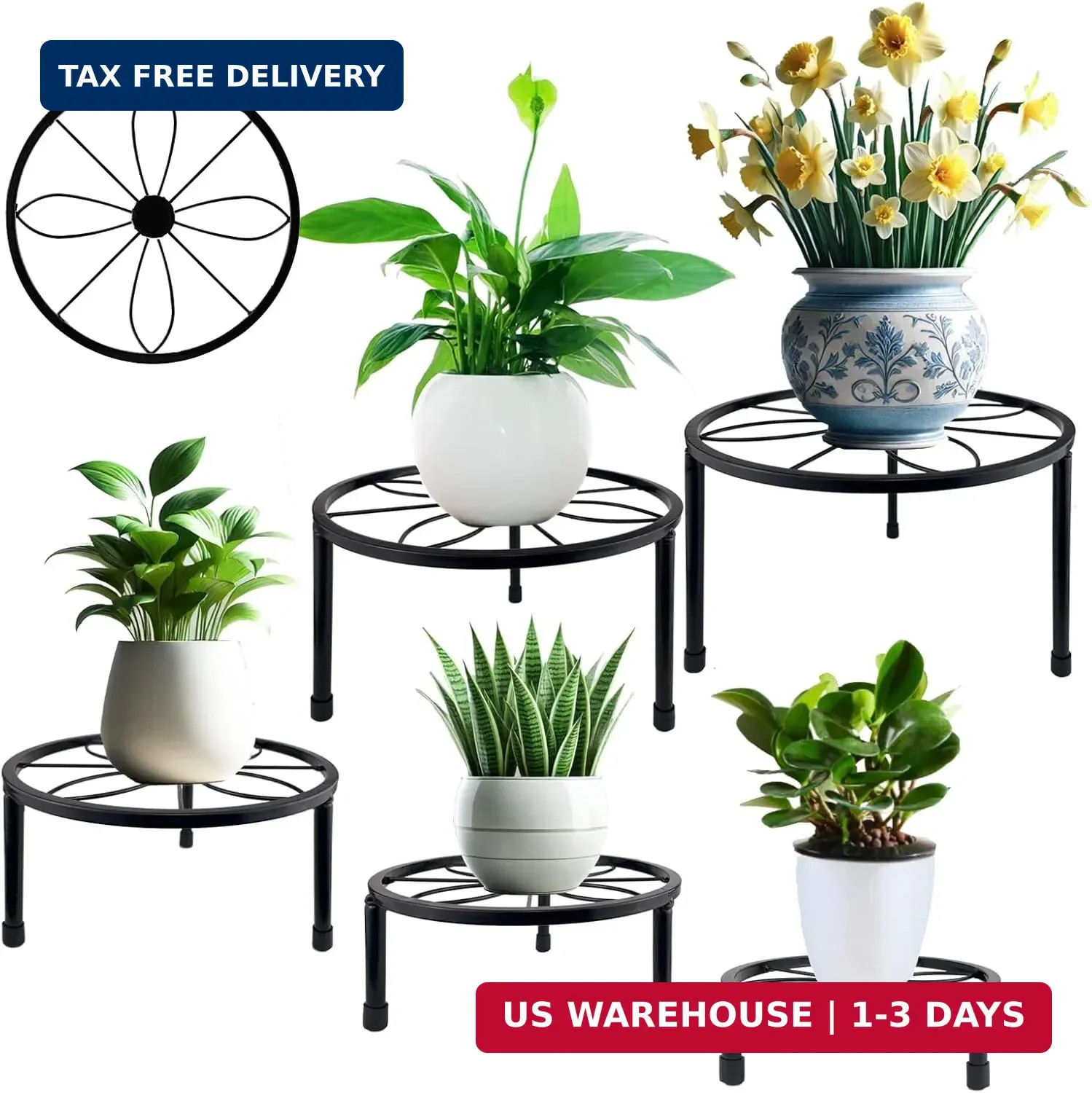 HENABLE 5 Packs Metal Plant Stand Indoor, Outdoor Black Plant Stand for Multiple