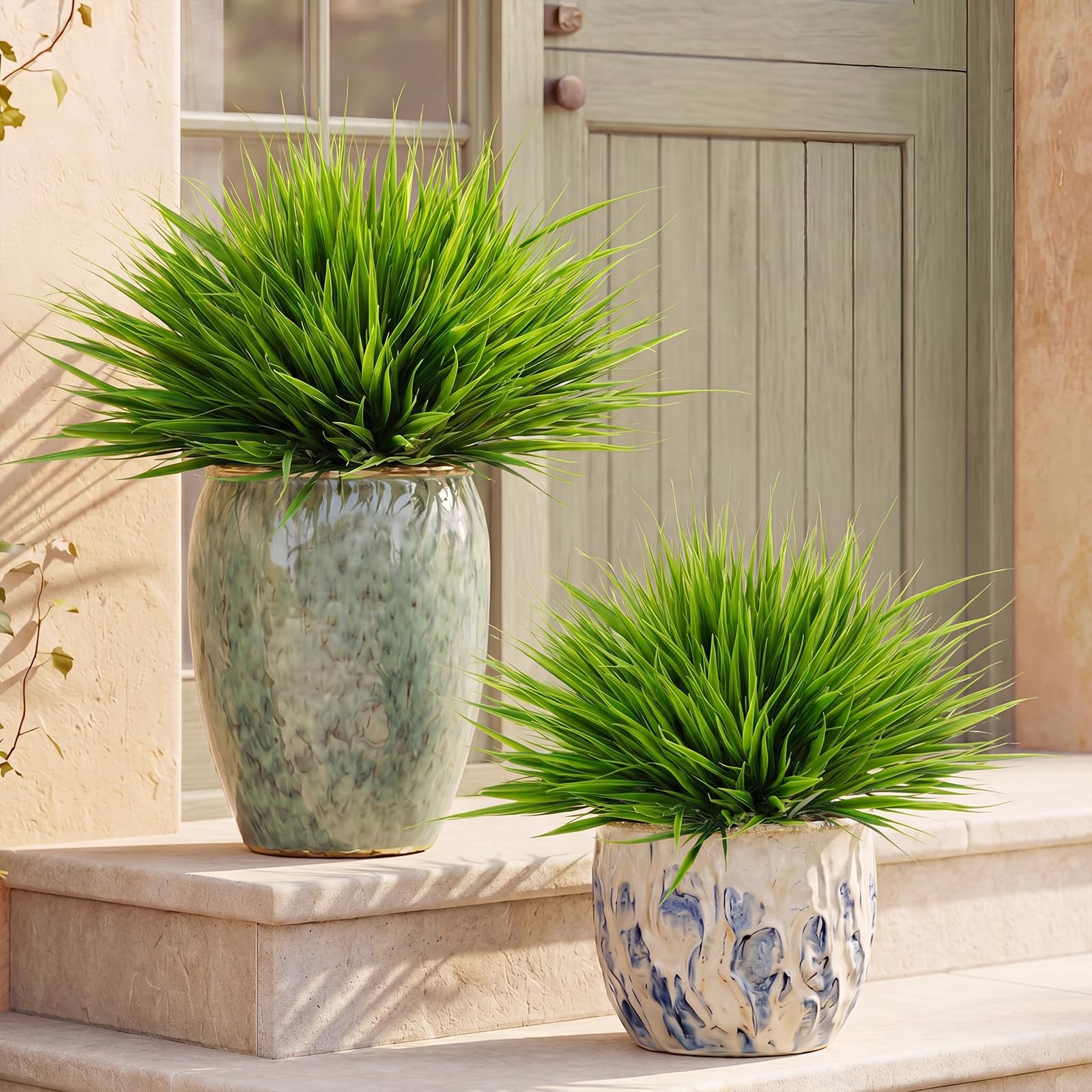 24 Bundles Artificial Grass Plants for Outdoors UV Resistant Fake Plastic Gra…