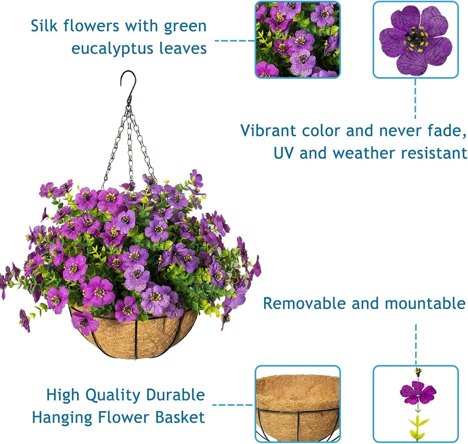 Artificial Hanging Flowers, UV Resistant, 12 Bundles, Mix | Realistic faux ha…