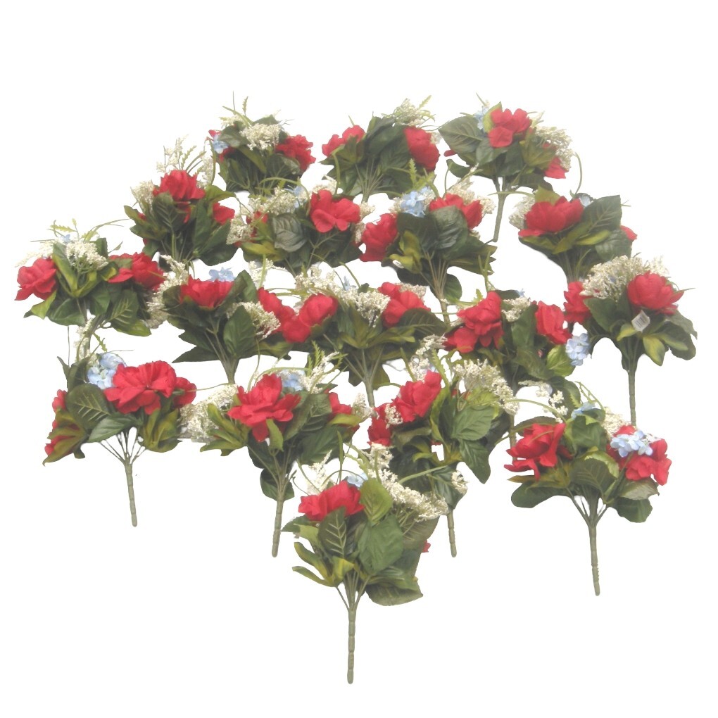 Silk Flower Lot of 17 Bushes 12″ Patriotic Red White Blue Florist Quality