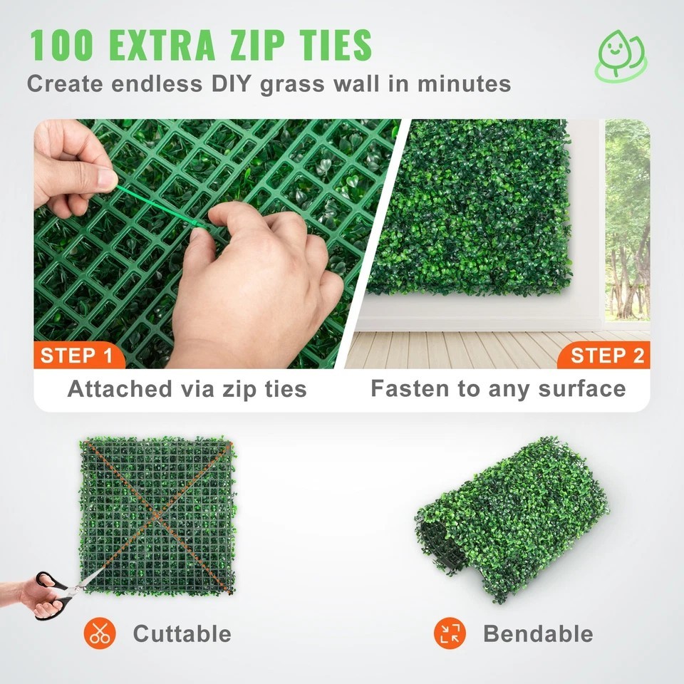 Artificial Boxwood Panel 12pcs 10″ X 10″ Grass Hedge Wall Mat for Fence