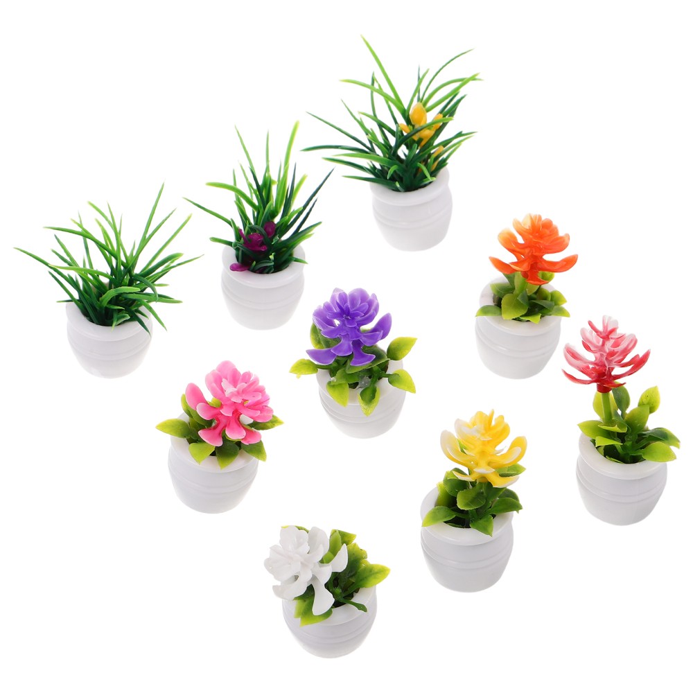 9Pcs Miniature Dollhouse Plastic Potted Plants Assorted Color Durable Decoration