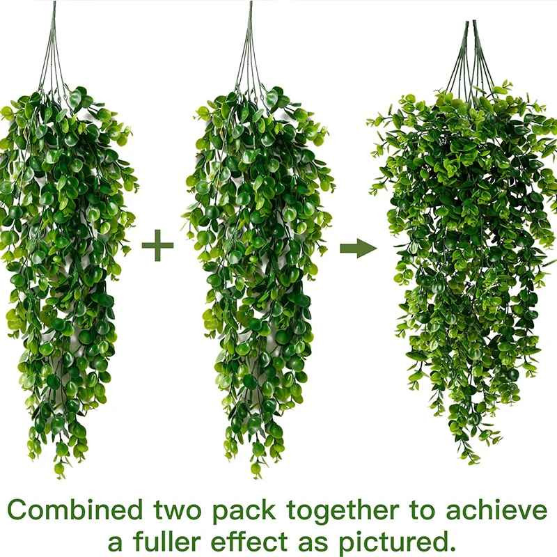 1/2PCS Artificial Hanging Plants Faux Eucalyptus Leaf Greenery Vine Outdoor