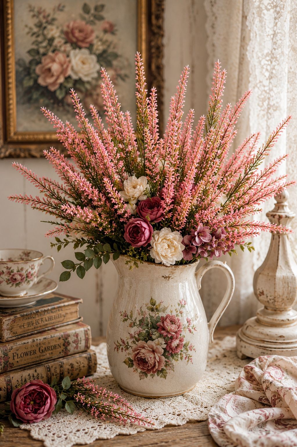 Blush Pink Faux Lavender Stems Artificial Heather Bush Floral Filler Wreath Flow