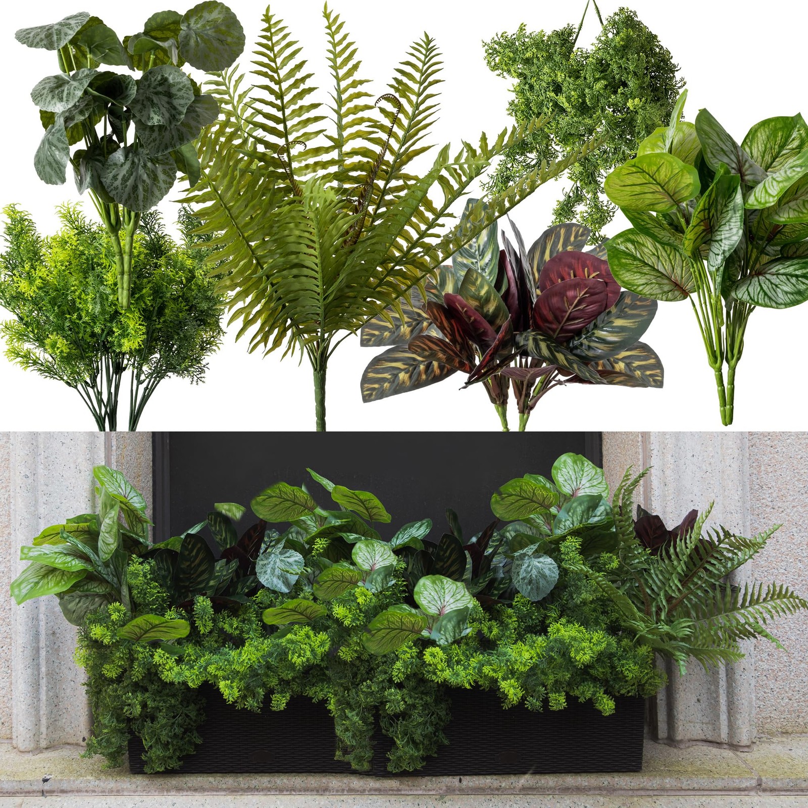 Best PARTY JOY 12 Bunches Fake Plants Outdoor, Bushes UV Resistant Artificial