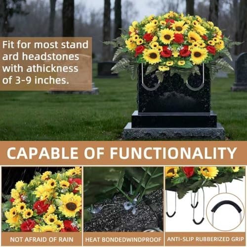 Lodou Artificial Cemetery Flowers for Grave,Headstone Flower Saddle Silk Sunflow