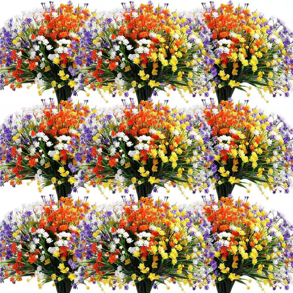 12.6 In. Multi-Colored Outdoor Artificial Flowers Fake Plastic Plants 40-Bundles