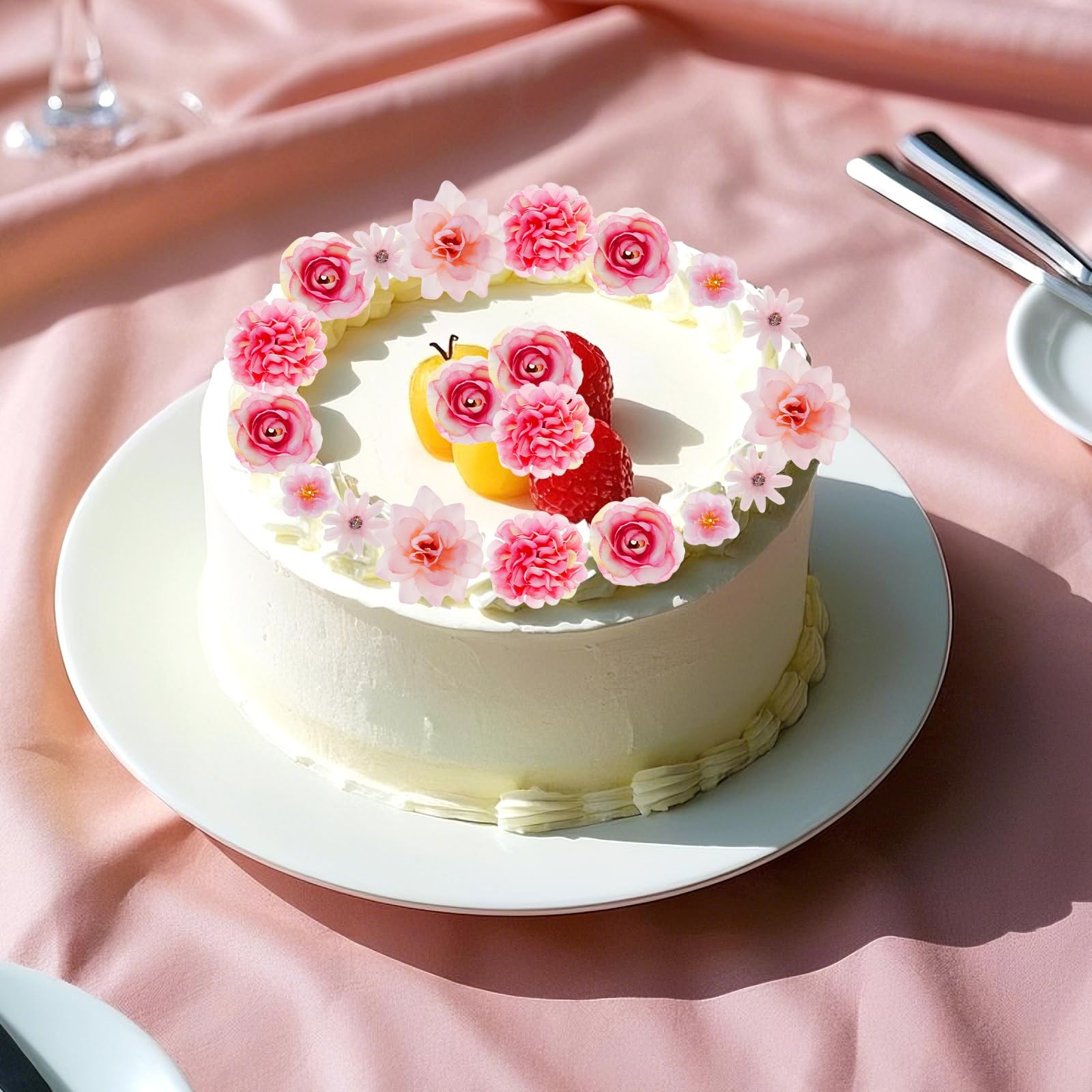 50 PCS Faux Artificial Small Flower Heads DIY Craft Wedding Cake Decor Pink