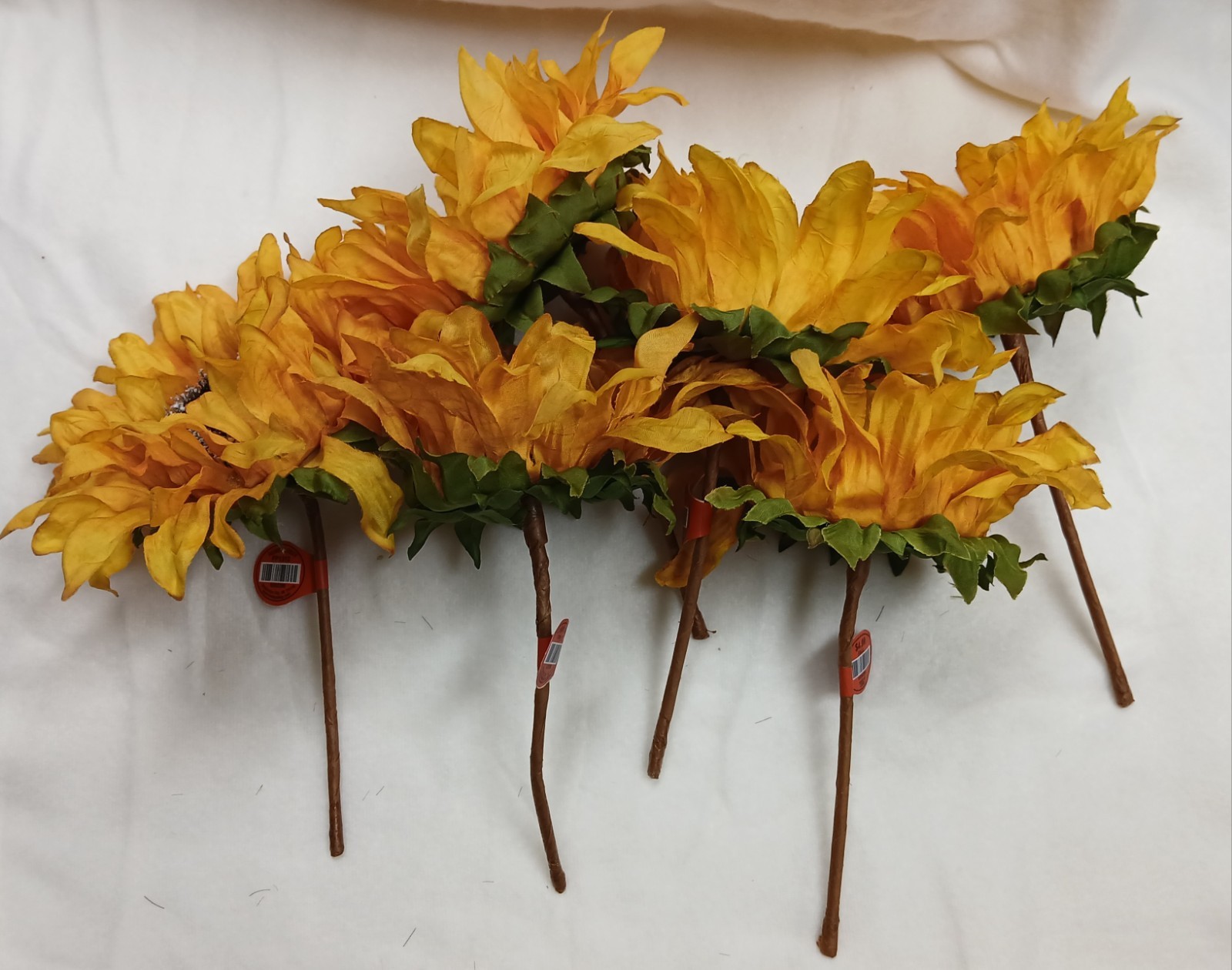 Fall Single Stem Silk Sunflowers, Set Of 6 On 6 In. Stems, New