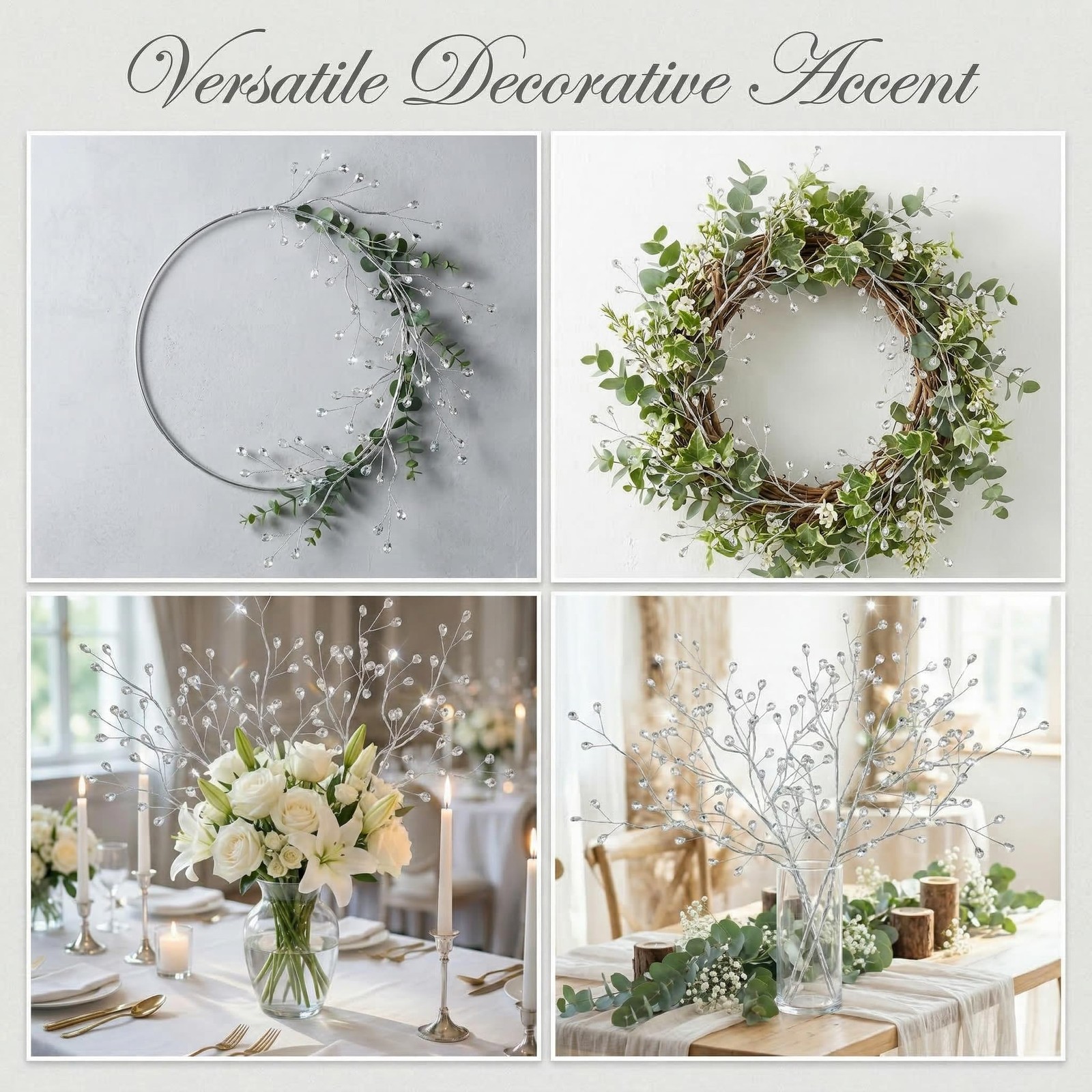 20 Inch Crystal Rhinestone Branches Sparkly Decorative Floral Stems Twig Pick…