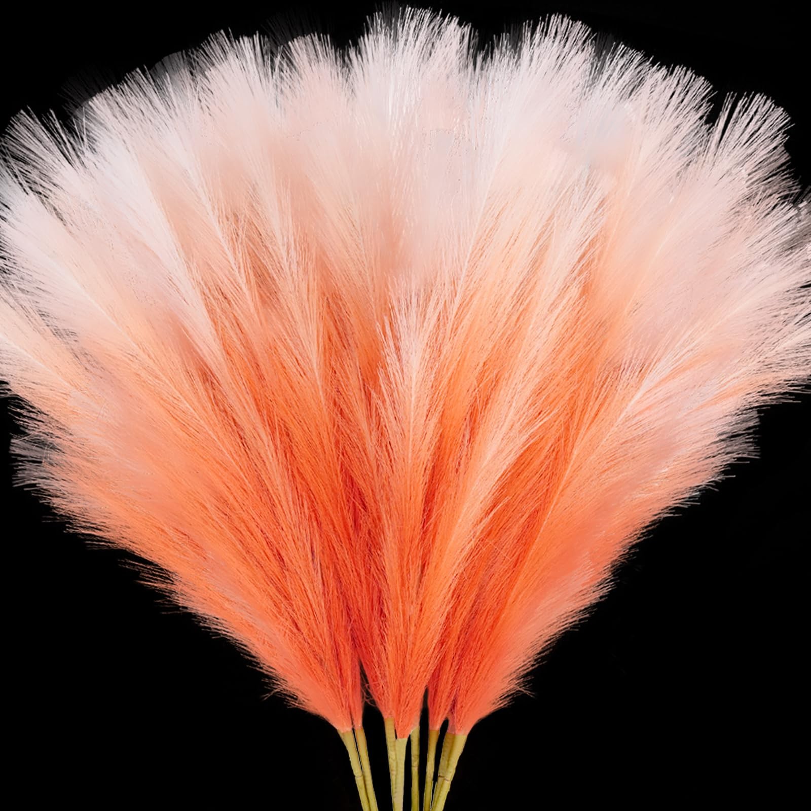 8Pcs Orange Faux Pampas Grass Tall Decor, 35.4” Fluffy Artificial Pompous Gra…