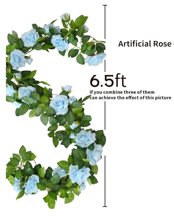Artificial Blue Floral Rose & Vine Garland Floral Decor Party – ONE 6′ PIECE