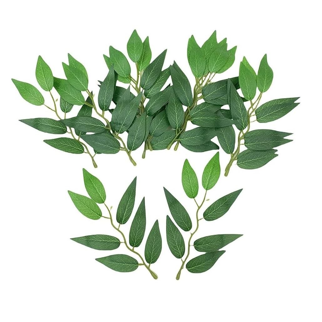 100 PCS Bulk Italian Ruscus Artificial Silk Green Leaves Floral Centerpieces