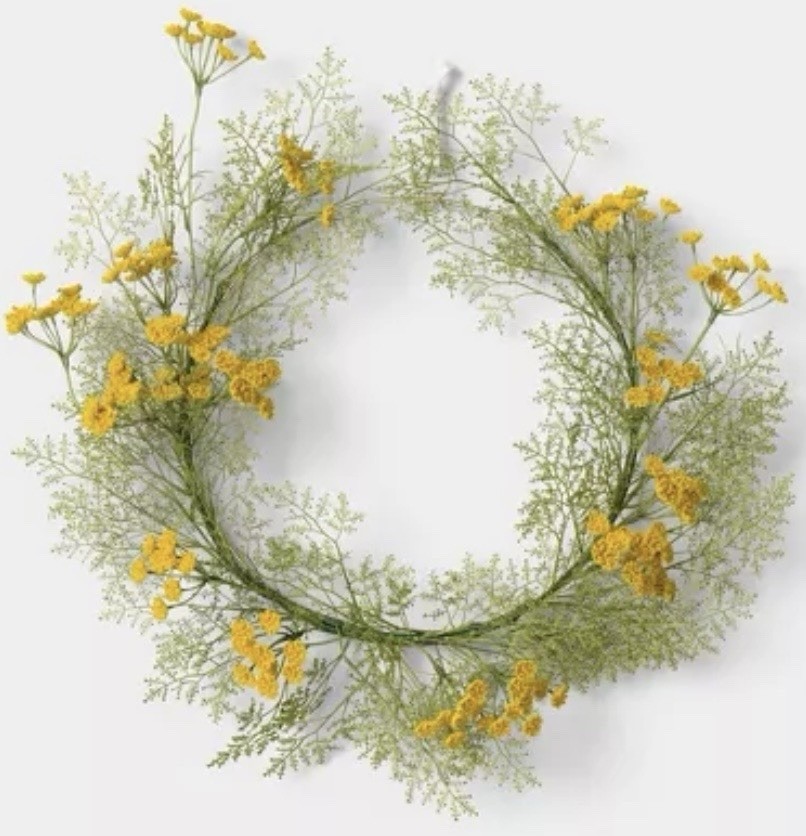 24″ Threshold QUEEN ANNE’S LACE WREATH Artificial Greenery Foliage YELLOW Flower