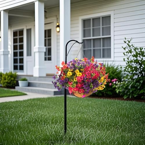 Grunyia Artificial Hanging Flowers Basket with Colorful Silk Daisies & 1 Spring