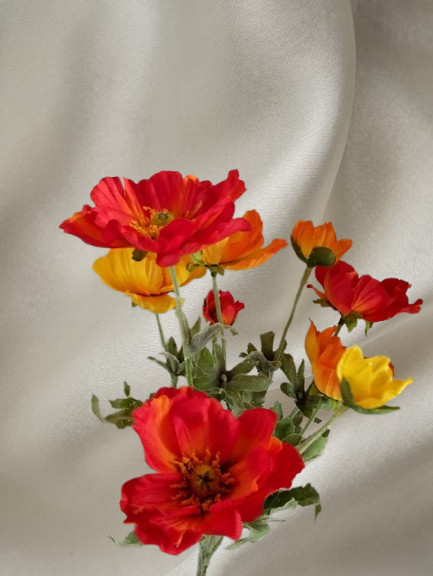 Bright artificial poppy bush orange/yellow