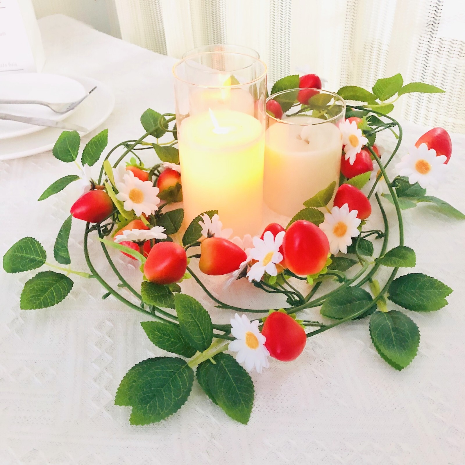Artificial Strawberry Flowers Plant Vine Garland for Wedding Birthday Home Decor