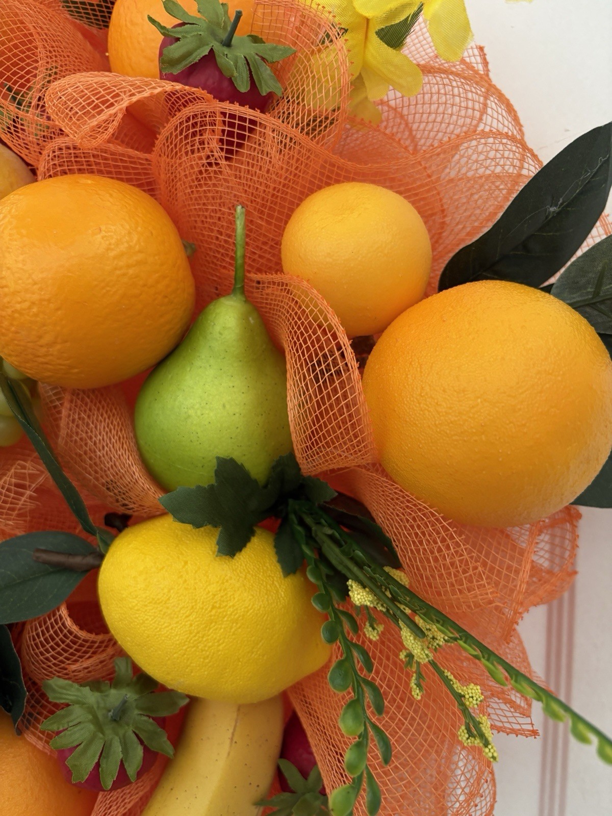 Mixed Fruit, Hanging wreath, Summer/fall. Handcrafted. New. Lights. 24”.