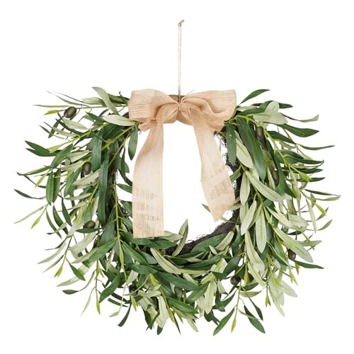 20.87 Inch Artificial Olive Wreaths for Front Door, Real Touch Green Leaf 1pcs